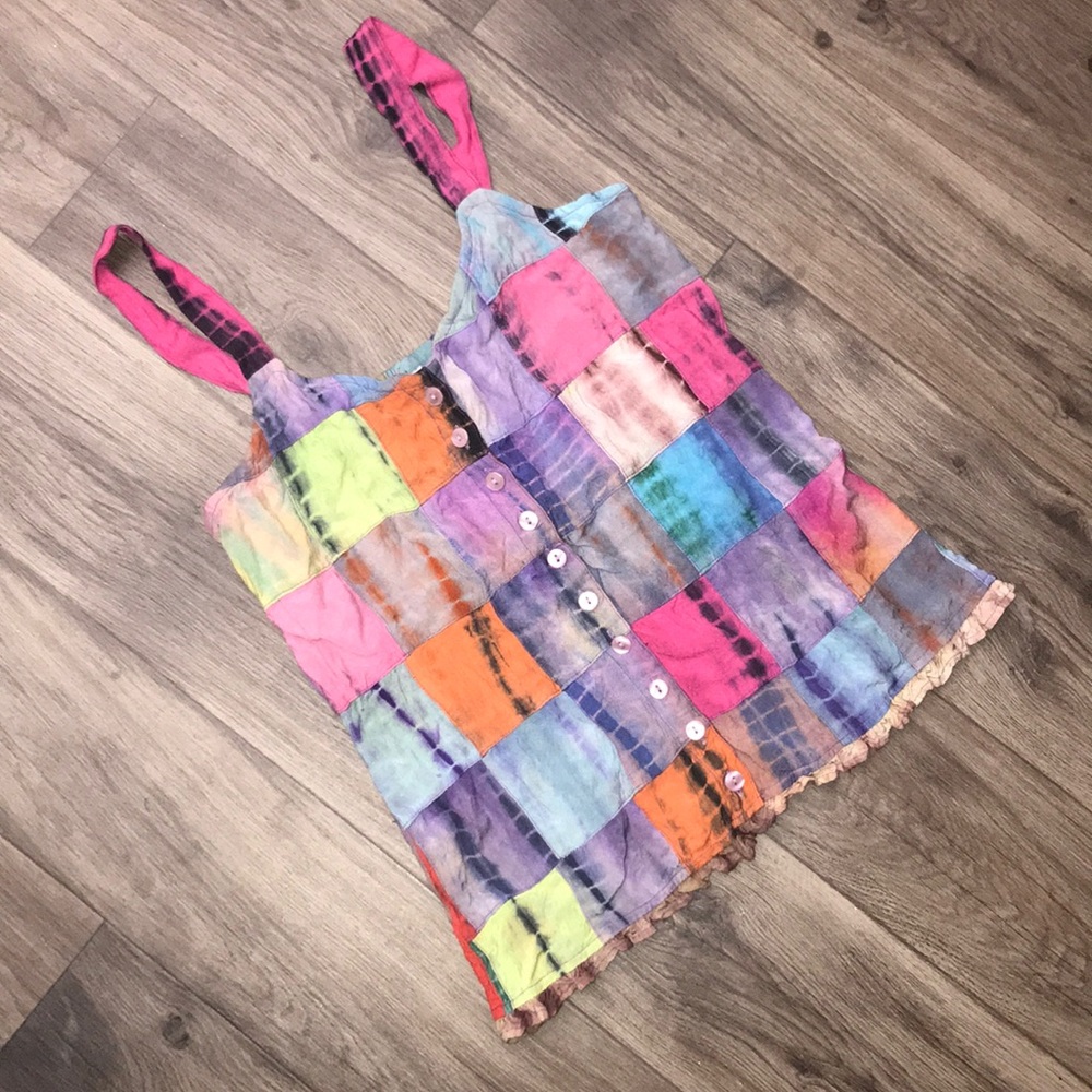 Blue Sky Fair Trade tie dye patchwork tank top